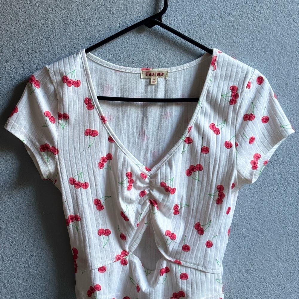 Stella Tweed White Cherry Print Women's Top